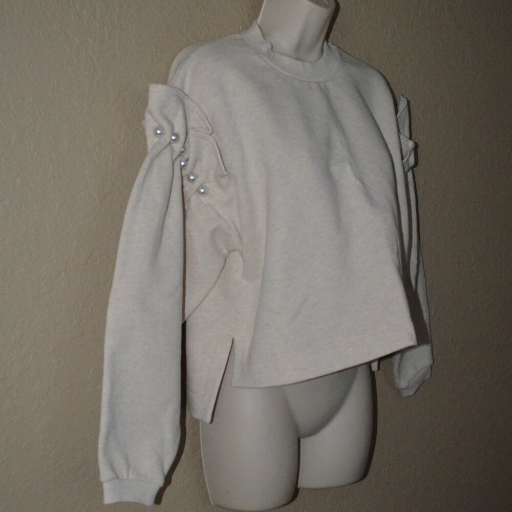 Sz XS Mother of Pearl Dani Oatmeal Pearl Detail Sweatshirt - Picture 7 of 10